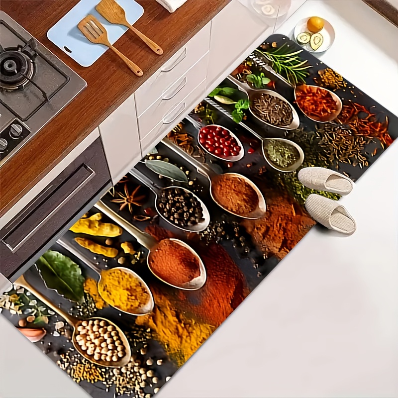 Commercial Kitchen Background - Kolorowa mata z nadrukiem przypraw kuchennych,